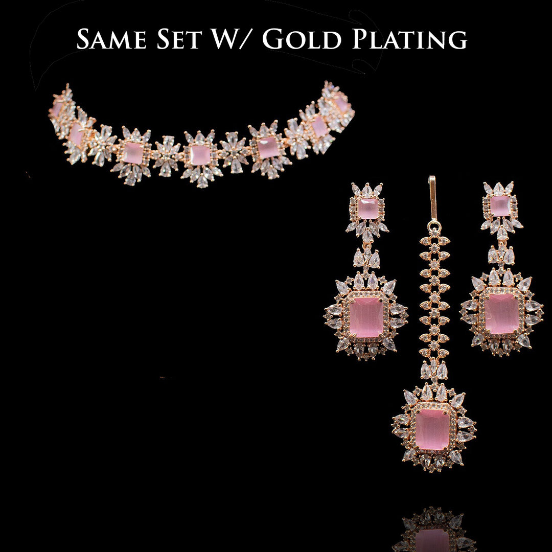 Custom Order - Veena Set Pink Gold Plated W/o Necklace