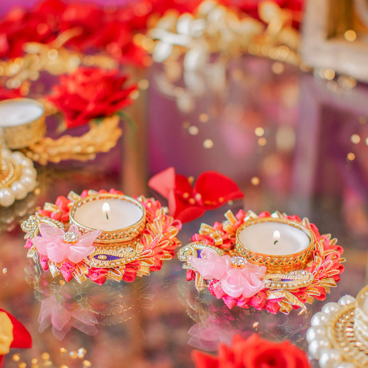 Pink and Blue Floral Diyas