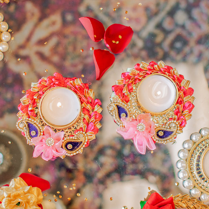 Pink and Blue Floral Diyas