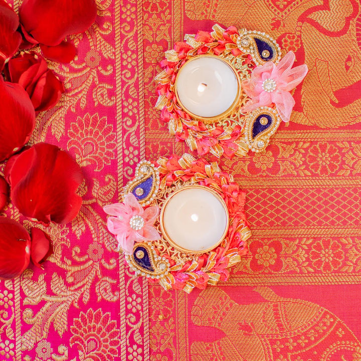 Pink and Blue Floral Diyas